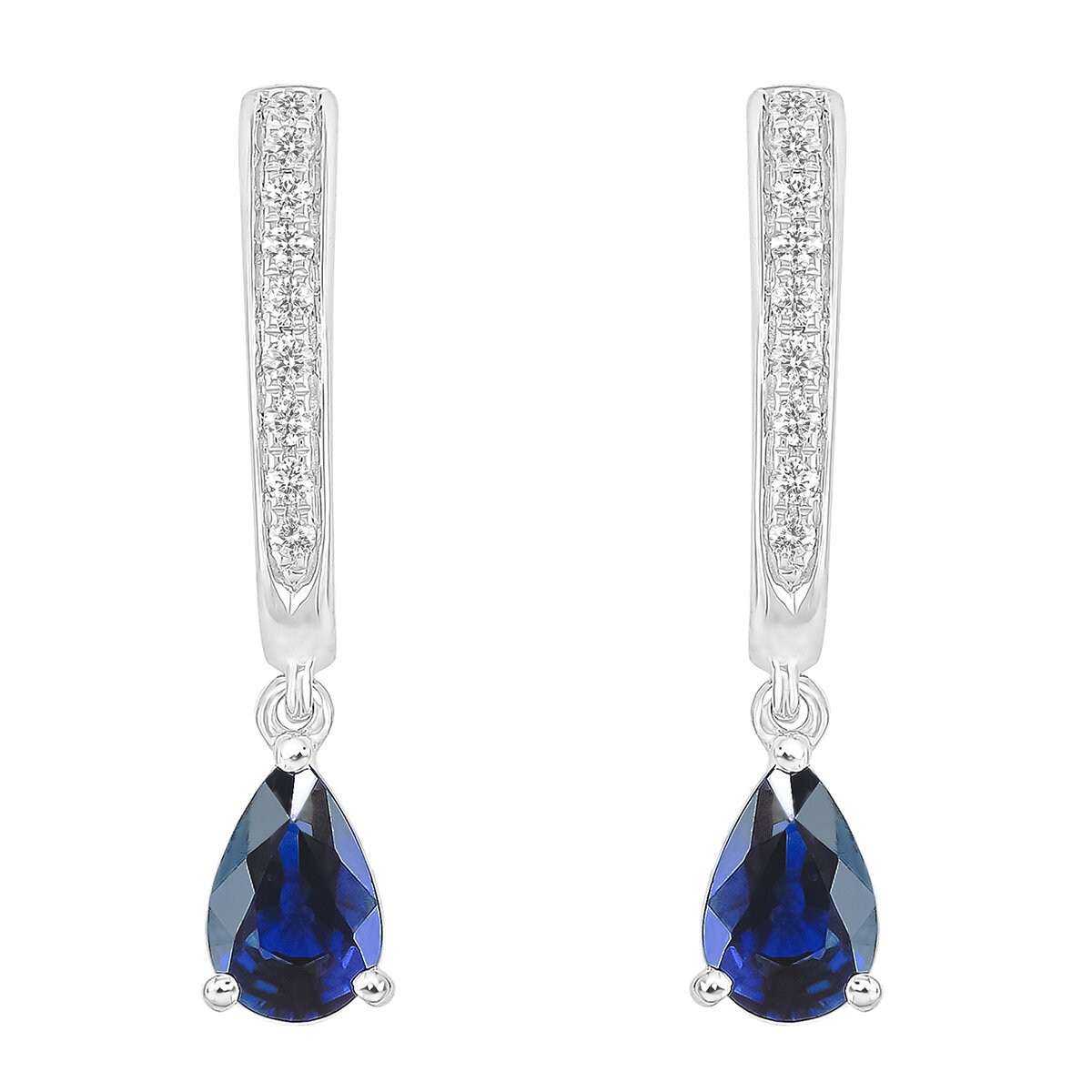 14KT White Gold 0.09ctw Diamond and Sapphire Earrings/