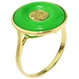 14KT Yellow Gold Dyed Green Jade Good Luck Ring 15mm