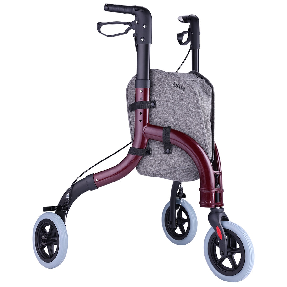 Altus Premium Lightweight 3 Wheel Rollator Walker With Convenient Storage Bag Red