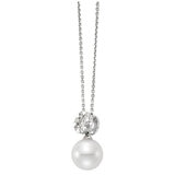 18KT White Gold Round Cultured Freshwater Pearl and Diamond Pendant