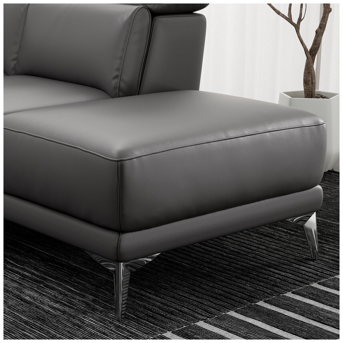 Valencia Pista Leather Reclining Sectional Lounge Right Chaise Grey Valencia Pista Leather Reclining Sectional Lounge Right Chaise Grey