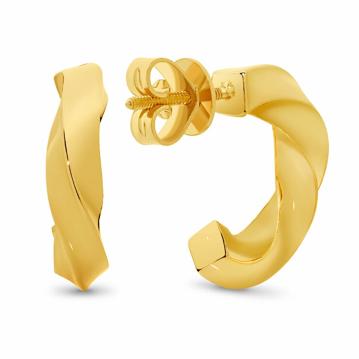 24KT Yellow Gold Twisted Half Hoop Earrings