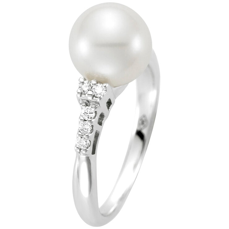 14KT White Gold Freshwater Cultured Pearl and Diamond Ring