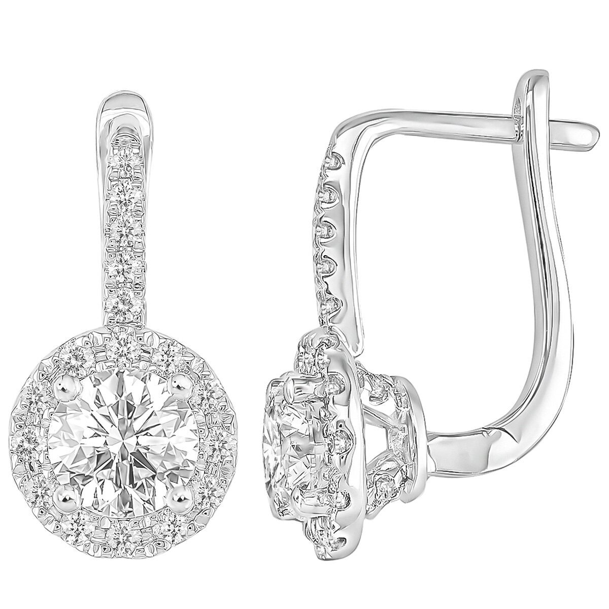 18KT White Gold 1.25ctw Round Diamond Halo Earrings