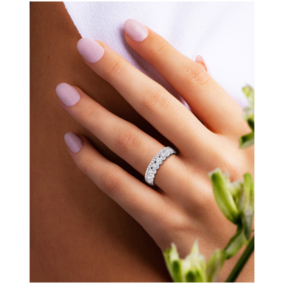 18KT White Gold 0.49ctw Diamond Two Row Fashion Ring
