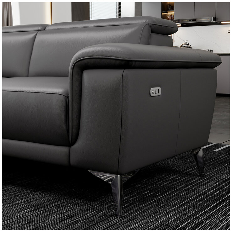 Valencia Pista Leather Reclining Sectional Lounge Left Chaise Grey