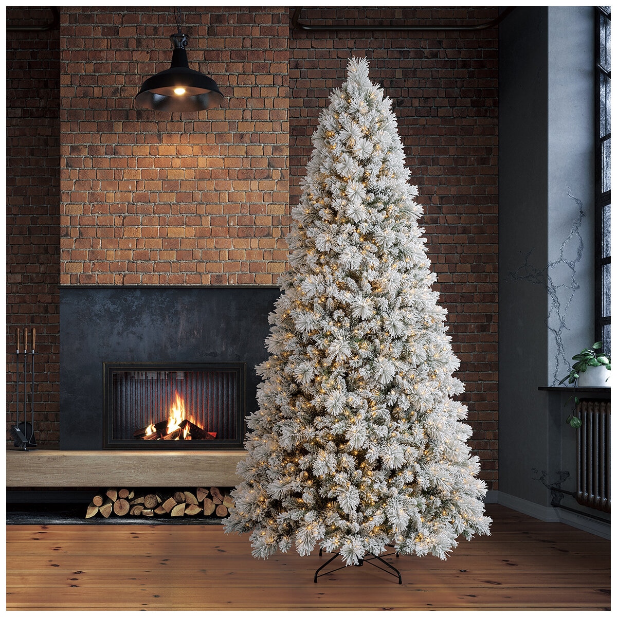 Pre-Lit Glitter Flocked Cashmere Artificial Christmas Tree 2.74M