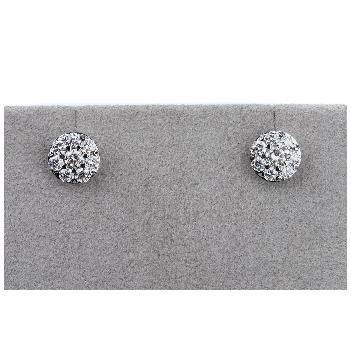 18KT White Gold 1.50ctw Round Diamond Cluster Earrings