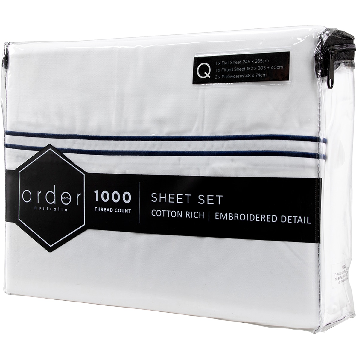 Ardor 1000tc Hotel Embroidered sheet sets KING - Navy