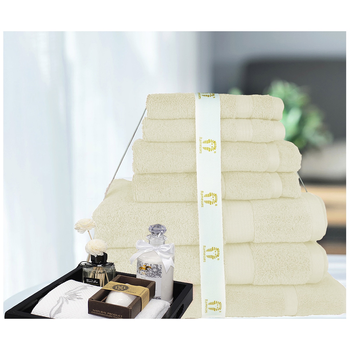 Kingtex 30% Bamboo & 70% Cotton 600gsm Bath Towel 7 piecec - Cream