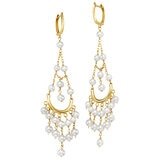14KT Yellow Gold White Pearl Chandelier Hoop Earrings 3 - 4.5mm