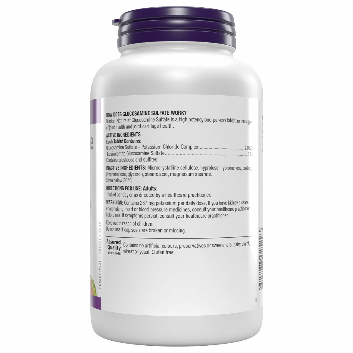 Webber Naturals Glucosamine Sulfate 1500mg 180 Tablets