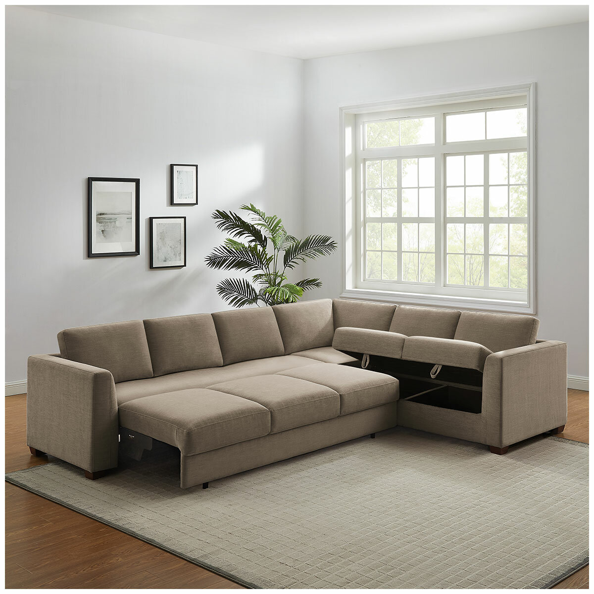 Thomasville Caler 3 Piece Fabric Sectional with Sleeper and Storage Seat