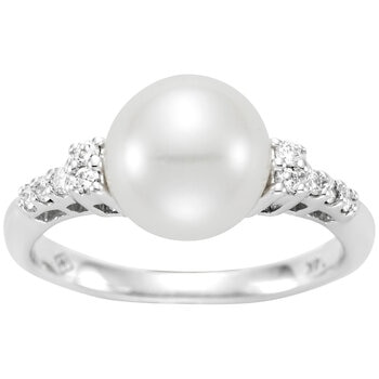 14KT White Gold Freshwater Cultured Pearl and Diamond Ring