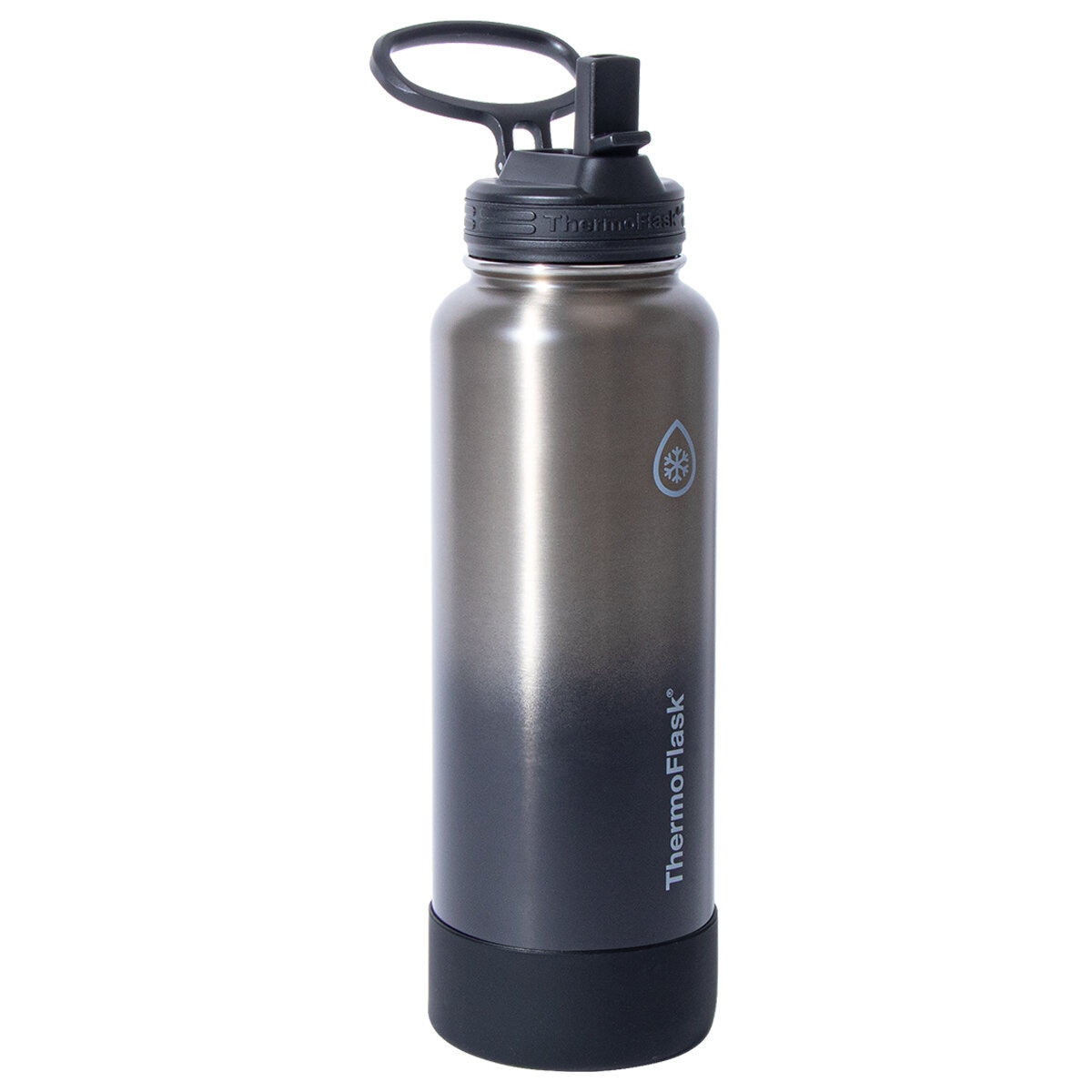 ThermoFlask Double Wall Stainless Steel Bottles With Spout And Straw Lid 2 Pack Black And Blue