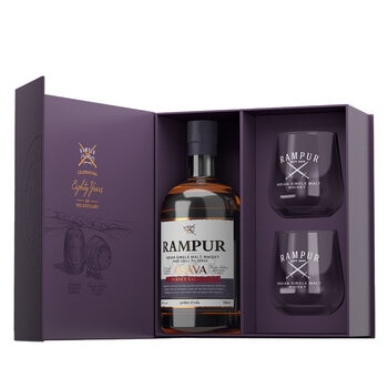 Rampur Asava Indian Single Malt Whisky 700ml And 2 Glass Gift Pack