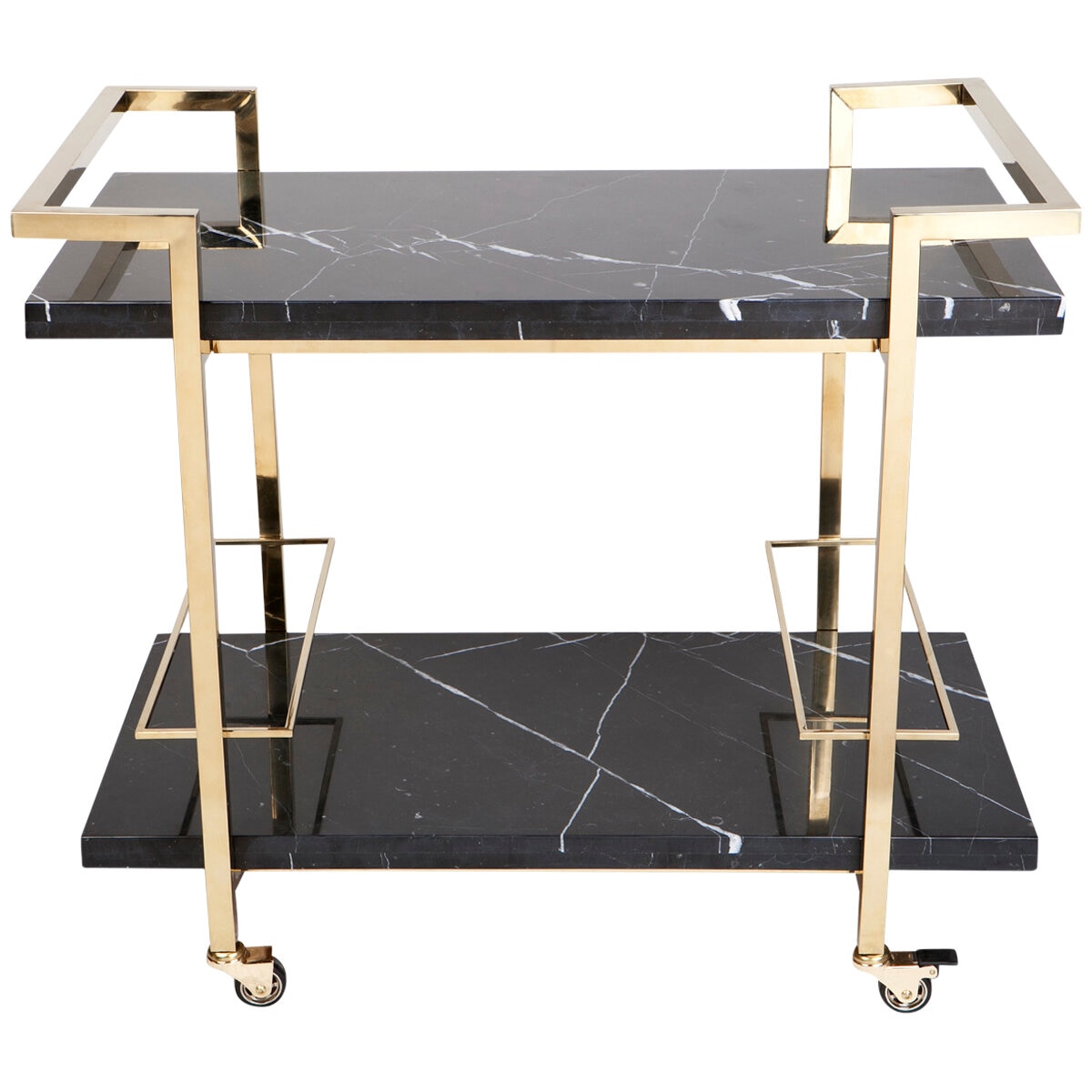 Cafe Lighting and Living Franklin Black Marble Bar Cart Gold