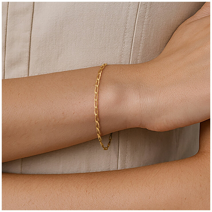 18KT Yellow Gold Flat Curb Long Bracelet 3.3g