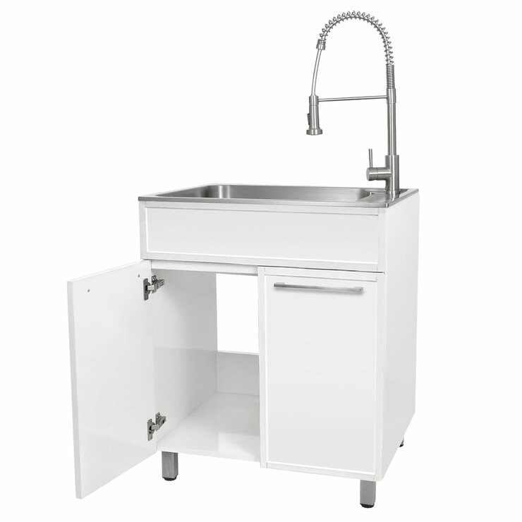 All in One 72cm Matte White Lacquered Laminate Slim Shaker Cabinet With Sink And Chef Faucet All in One 72cm Matte White Lacquered Laminate Slim Shaker Cabinet With Sink And Chef Faucet