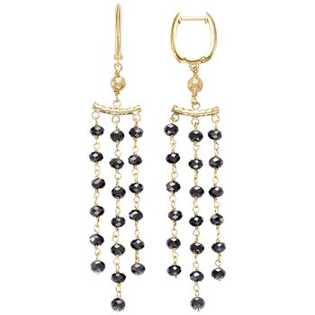 14KT Yellow Gold 3 Row Black Spinel Earrings