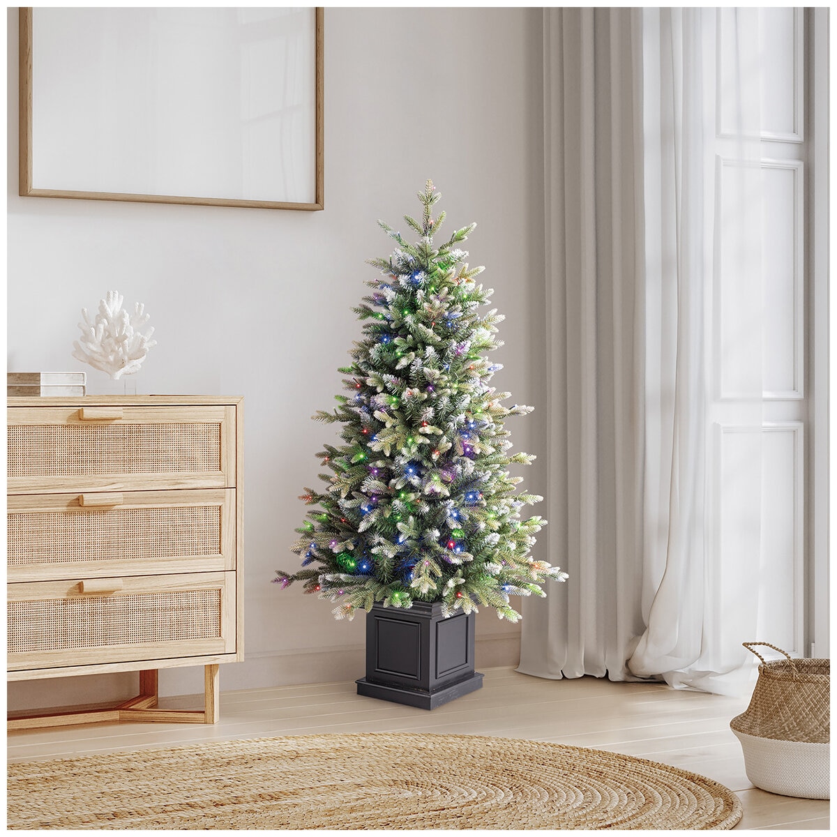 Pre-Lit Glitter Frosted Artificial Potted Christmas Tree 1.37m