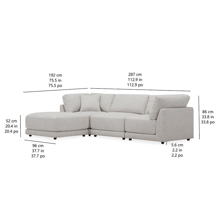 Aiden & Ivy 4 Piece Fabric Modular Sofa With 2 Pillows