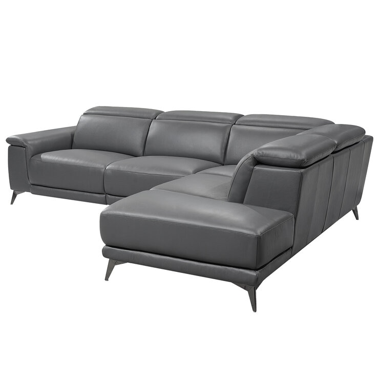 Valencia Pista Leather Reclining Sectional Lounge Right Chaise Grey