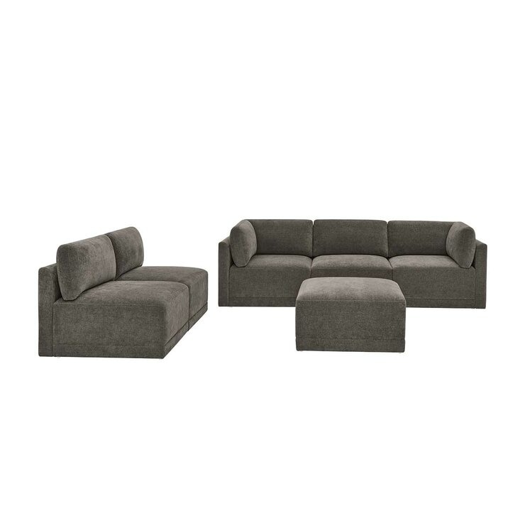Thomasville 6PC Fabric Modular Sectional with Ottoman Grey