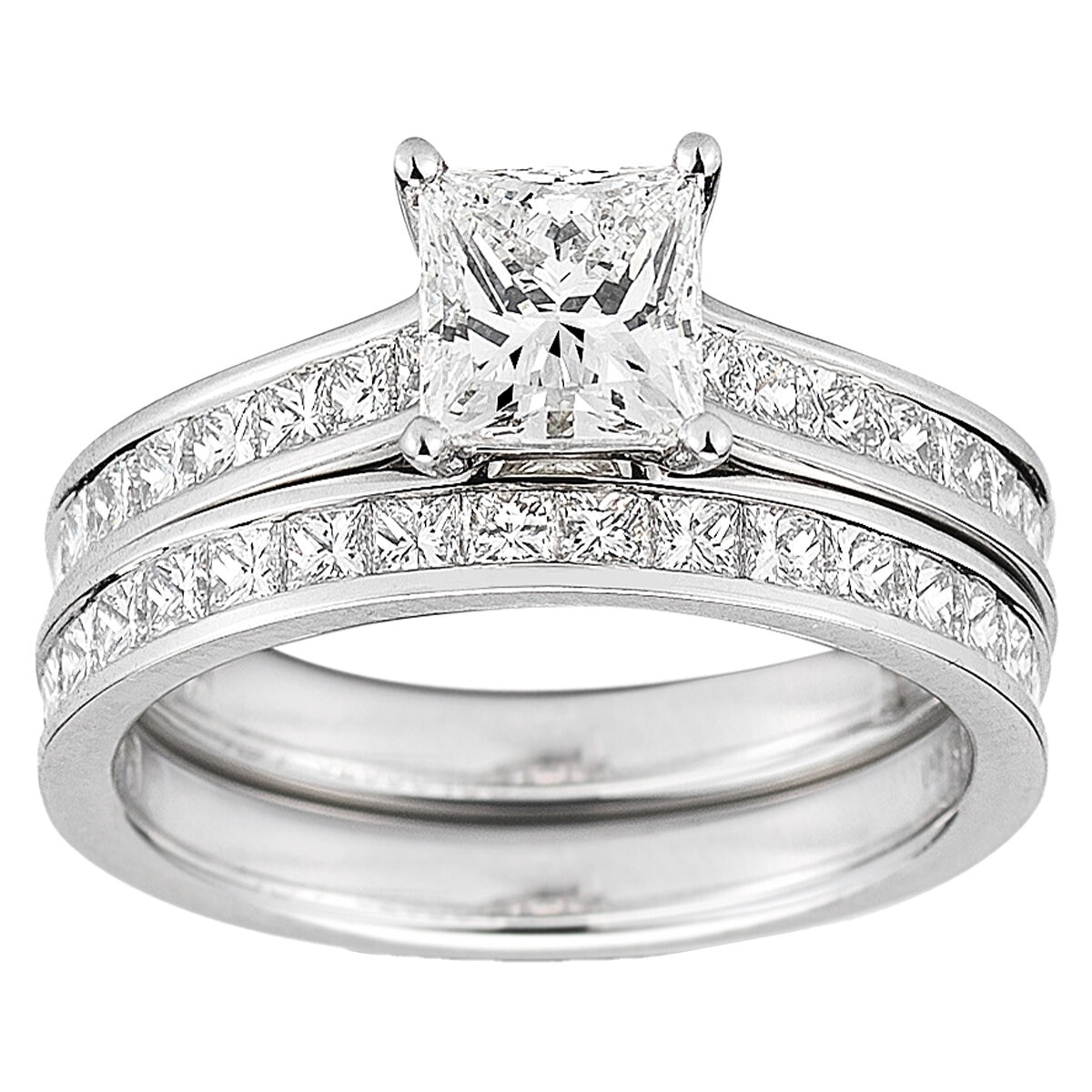 Platinum 3.07ctw Princess Cut Diamond Bridal Set With 1.2ctw Centre