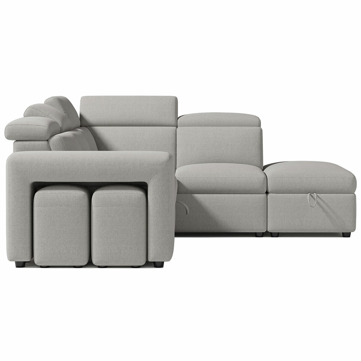 Valencia Finn Fabric Sectional Lounge Bed Right Storage Ottoman Light Grey Valencia Finn Fabric Sectional Lounge Bed Right Storage Ottoman Light Grey