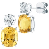 0.75ctw Diamond with 5.05ctw Cushion Yellow Sapphire Drop Earrings