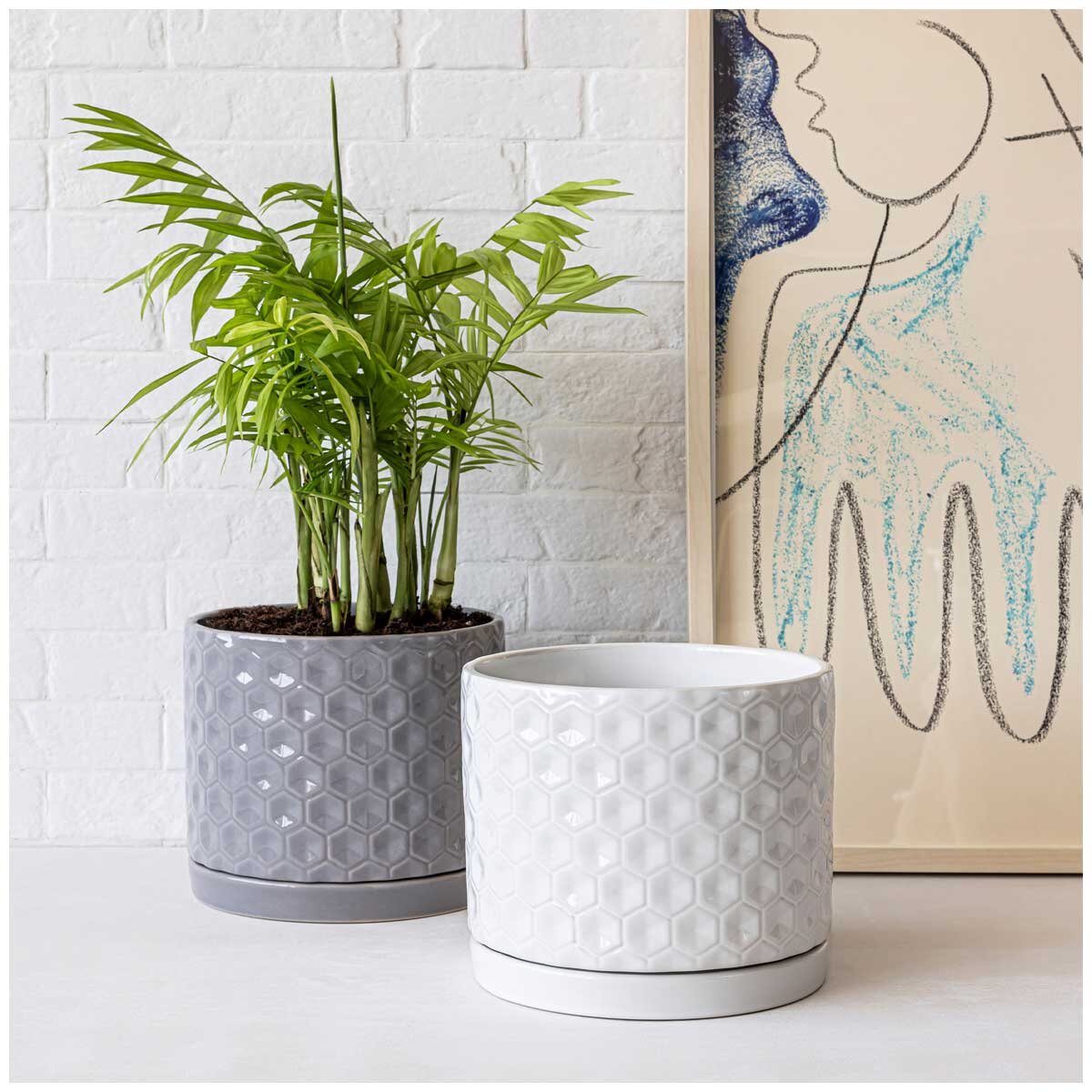 over&back Set of 2 Honeycomb Ceramic Planters