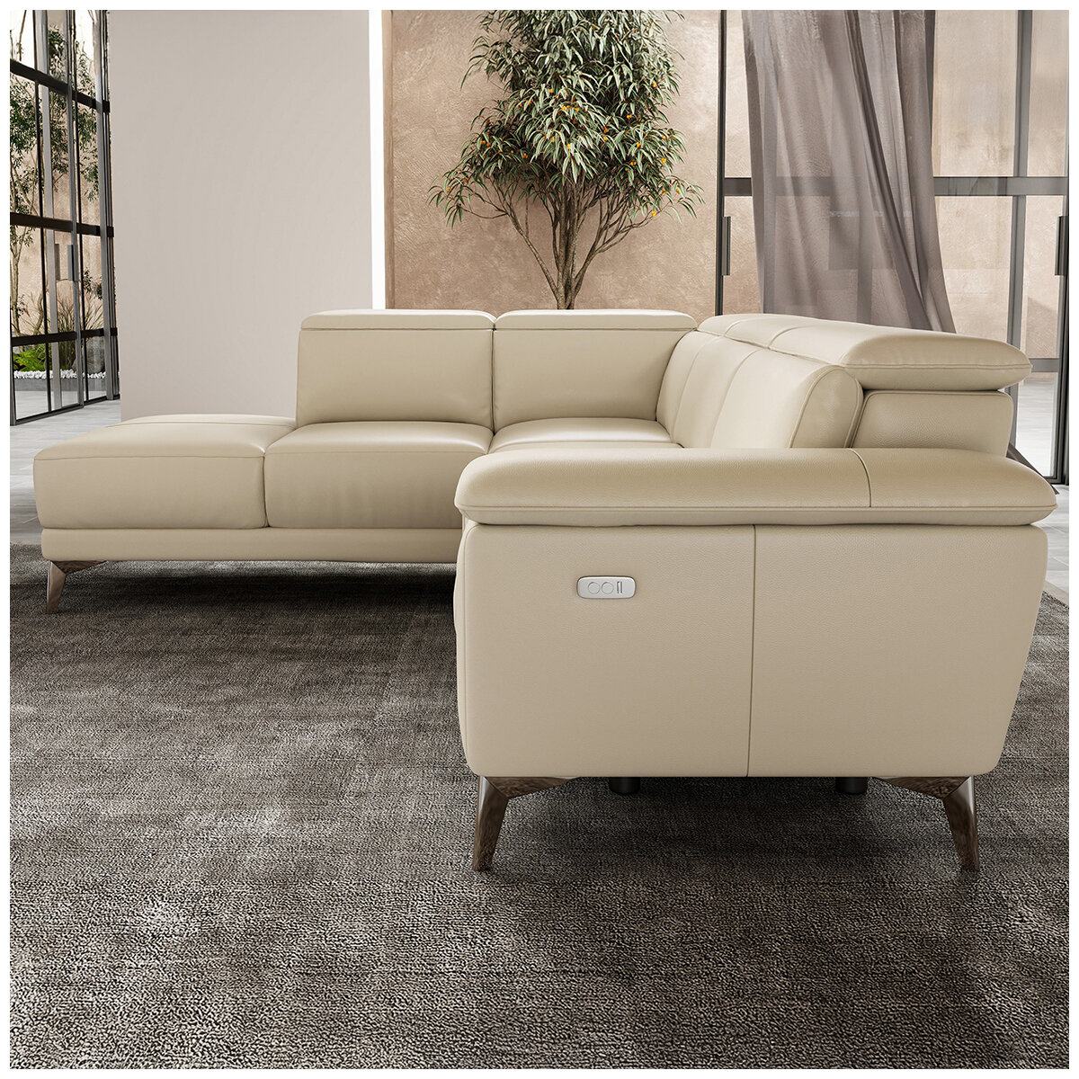 Valencia Pista Leather Reclining Sectional Lounge Left Chaise Beige Colour