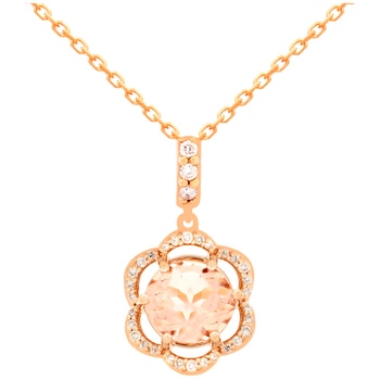 14KT Rose Gold Morganite And Damond Flower Pendant