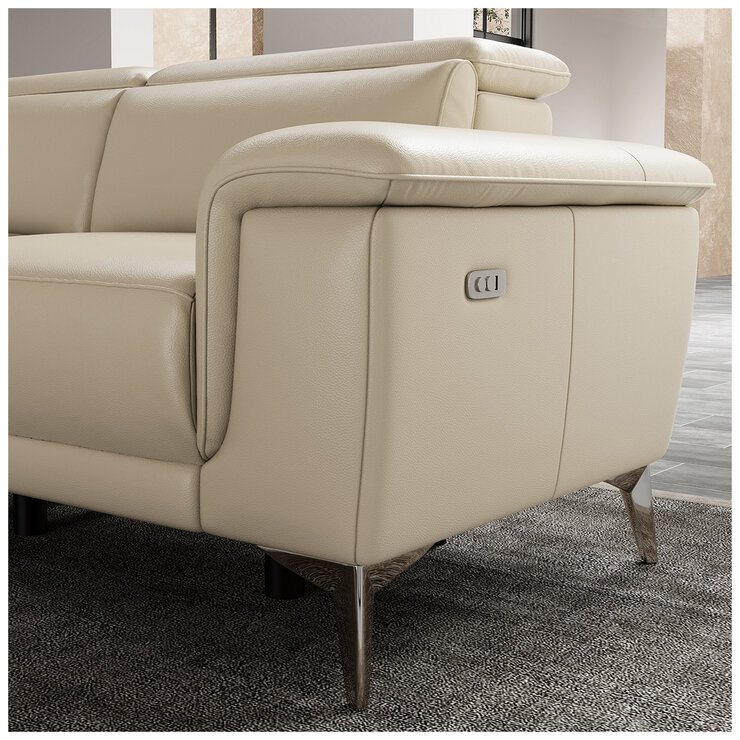 Valencia Pista Leather Reclining Sectional Lounge Left Chaise Beige Colour