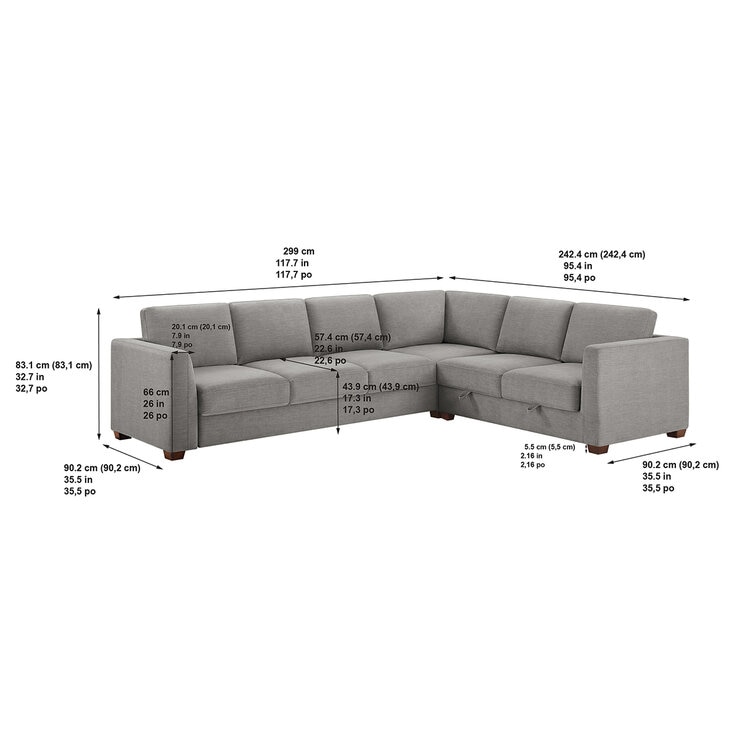 Thomasville 3 Piece Fabric Convertible Sectional With Storage Seat
