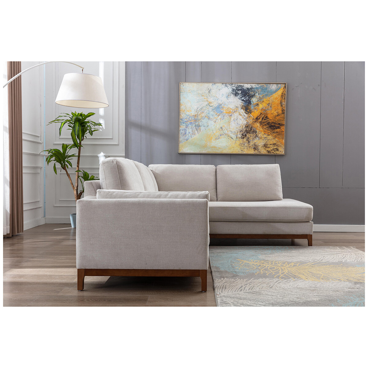 Zoy Monroe 2 Piece Stationary Fabric Chaise Sectional, White