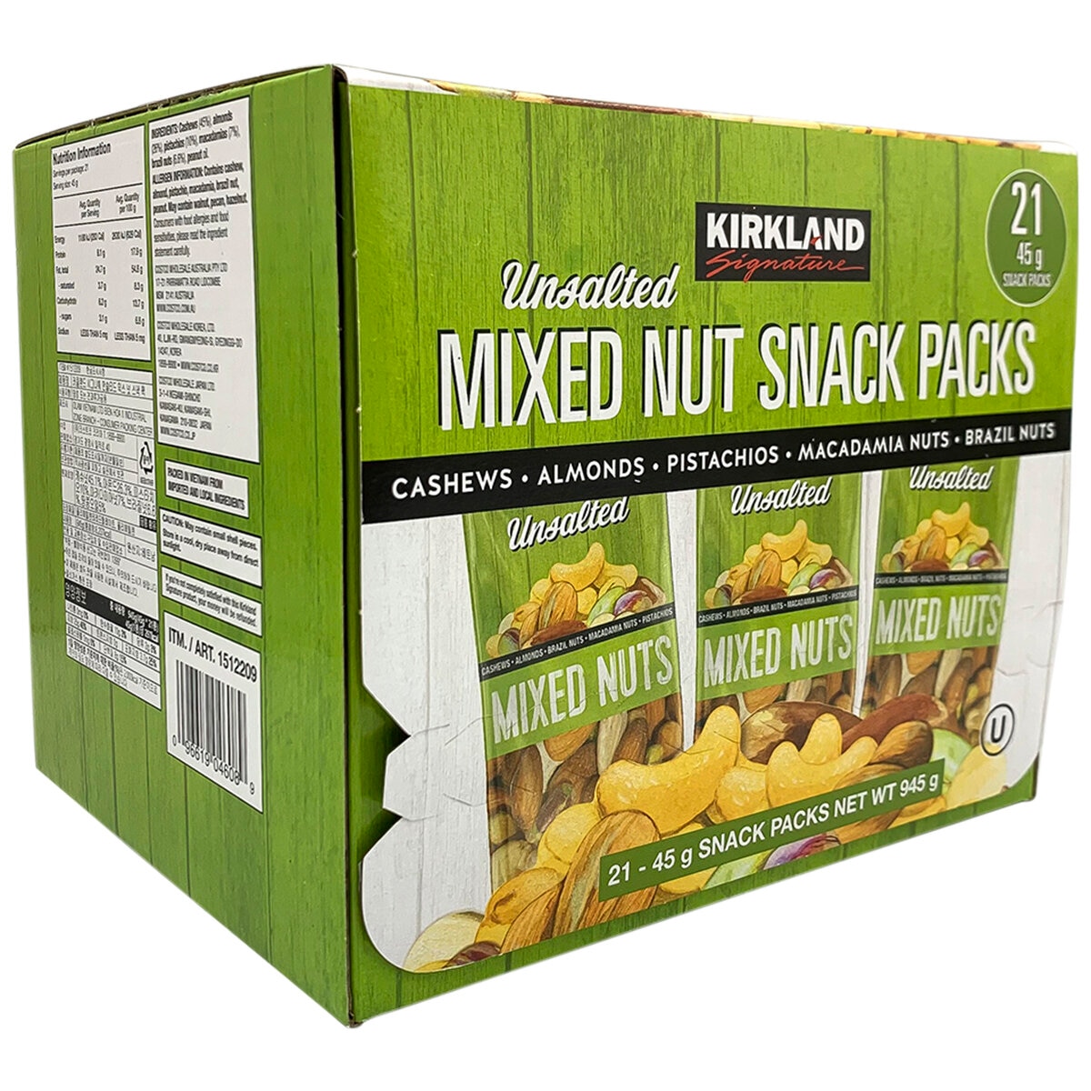 Kirkland Signature Unsalted Mixed Nut Snack Packs 21 x 45g
