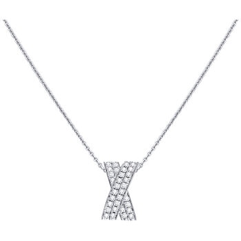 18KT White Gold 0.18ctw Round Diamond 'X' Pendant 18 Inch Chain