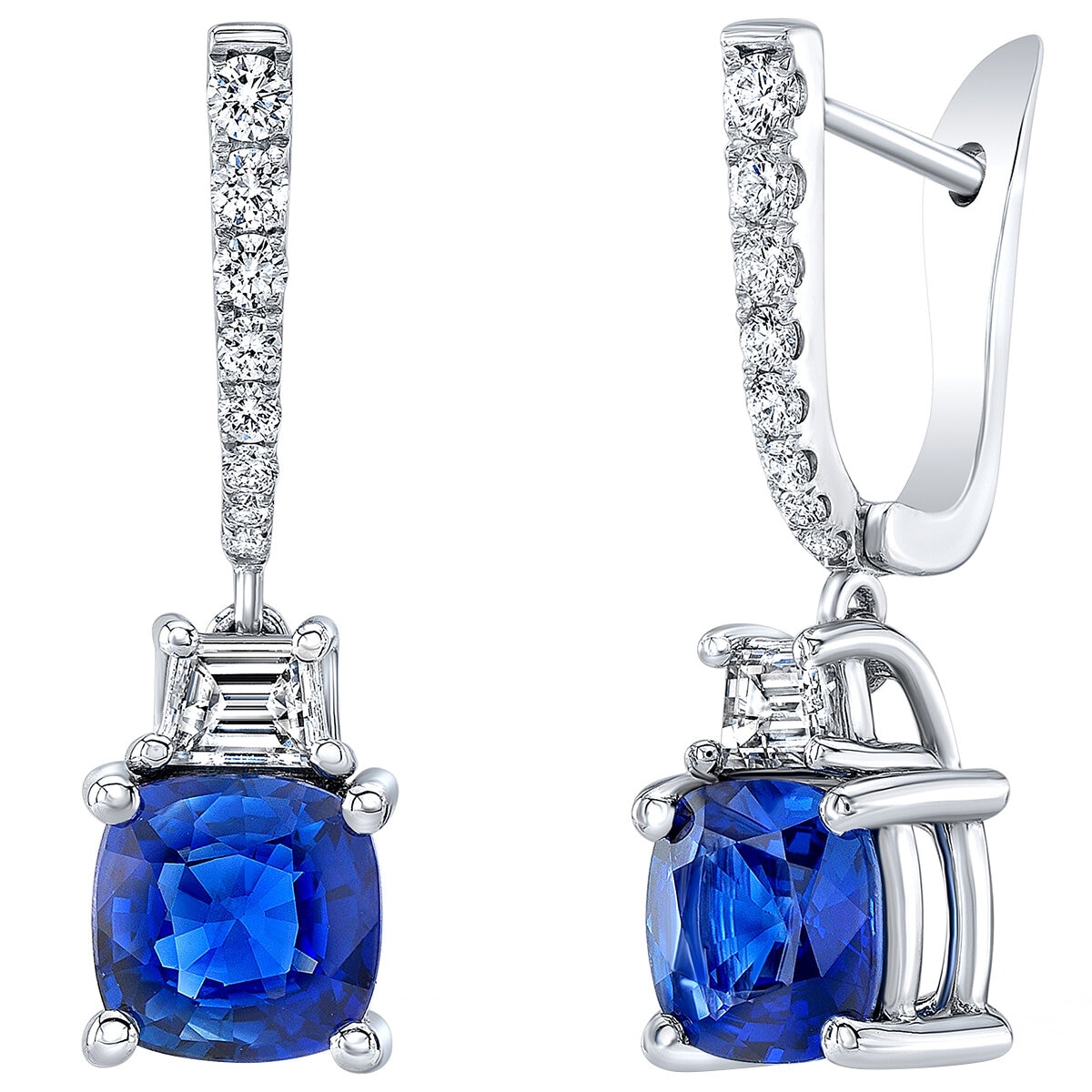 18K White Gold Diamond Earring With Blue Sapphire