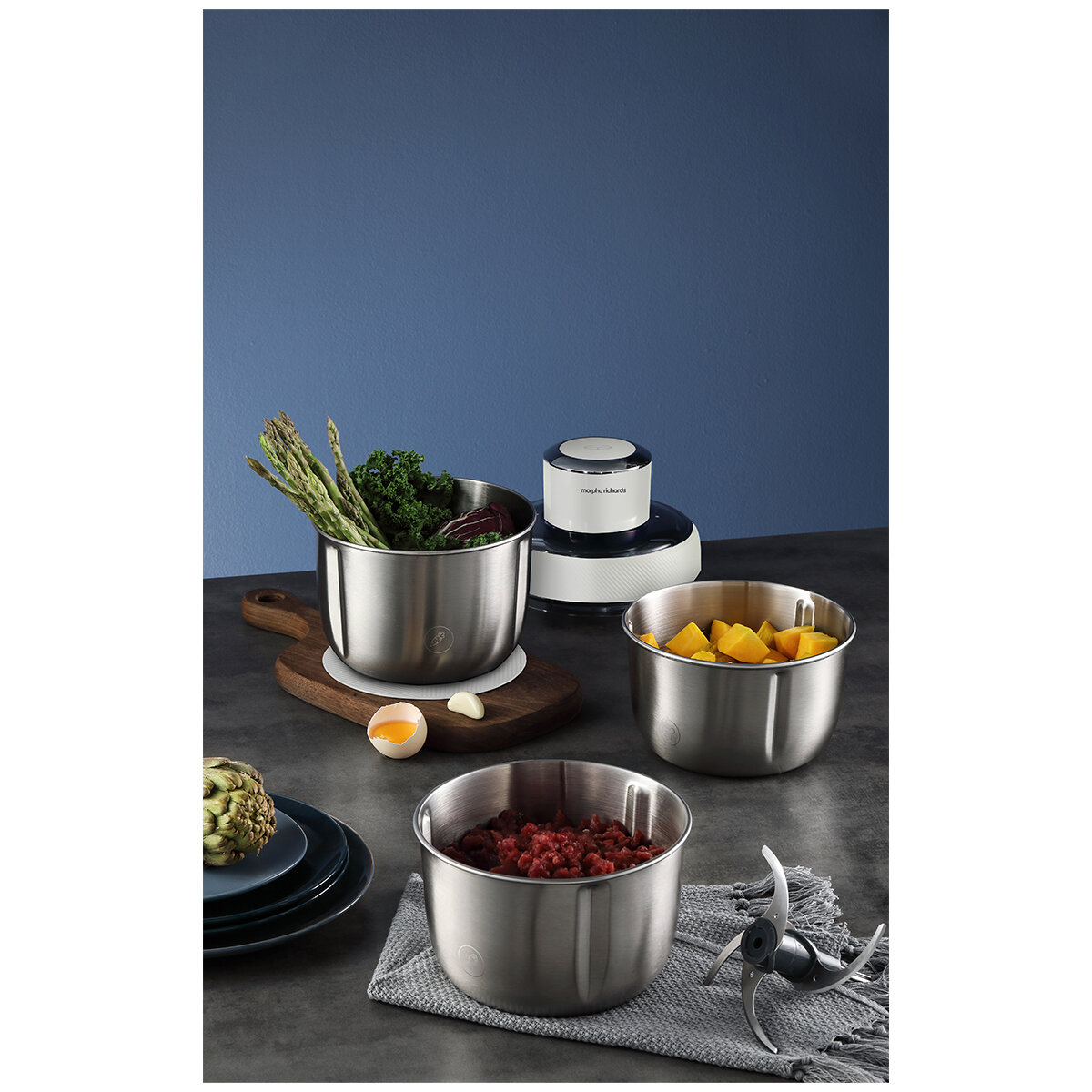 Morphy Richards Electric Chopper with 3 bowls + Accessories White MRCH35WT