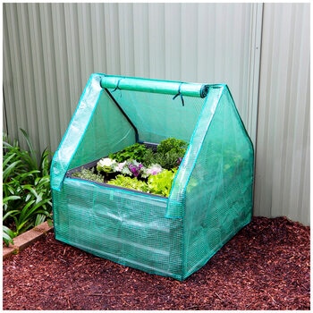 Greenlife Raised Garden Bed Charcoal With Drop Over Greenhouse 85 x 85 x 45cm