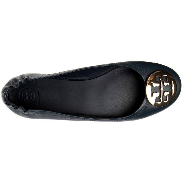 Tory Burch Minnie Travel Logo Ballerina Flats - Navy Gold