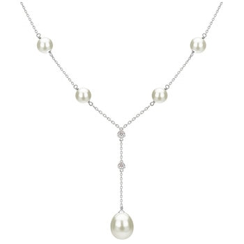 14KT White Gold 0.06ctw Diamond And Cultured Pearl Necklace