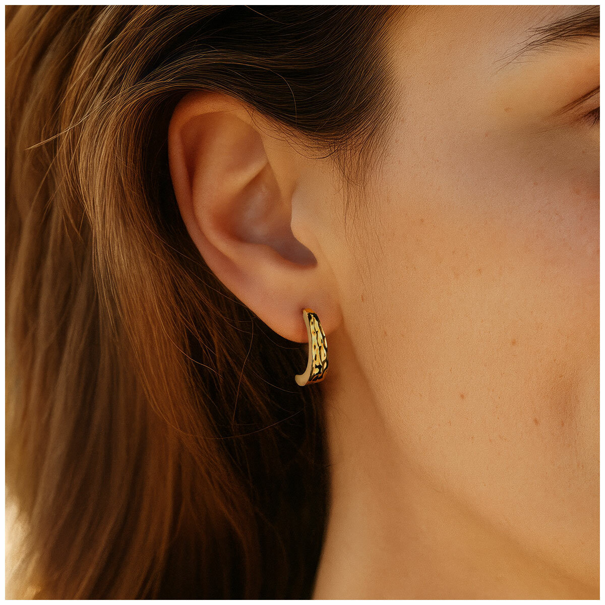 24KT Yellow Gold Textured Half Hoop Earrings