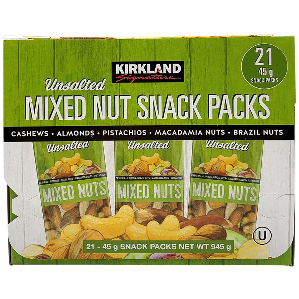 Kirkland Signature Unsalted Mixed Nut Snack Packs 21 x 45g