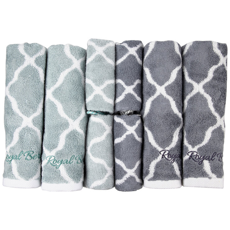 Royal Bergen Bamboo Hand & Face Towel Gift Set 8 piece Grey & Mint