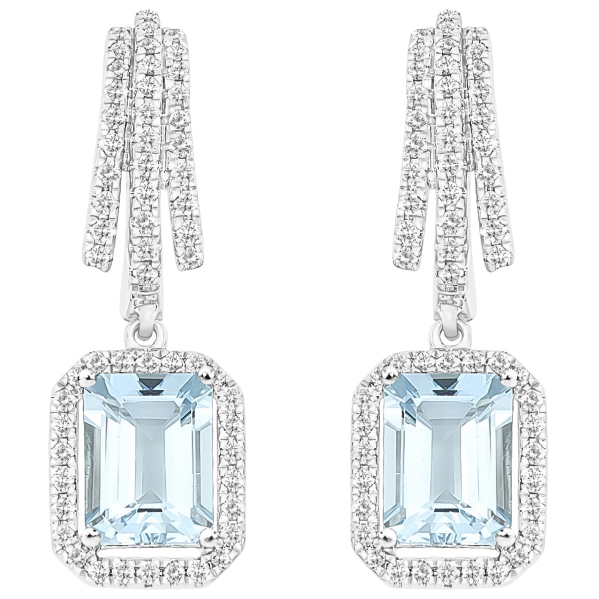 0.50ctw Diamond with Emerald Cut Aquamrine Drop Earrings