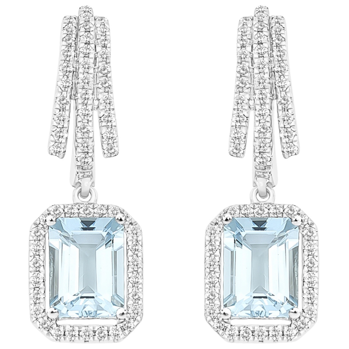 0.50ctw Diamond with Emerald Cut Aquamrine Drop Earrings