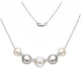 18KT White Gold 8-10mm Freshwater Pearl Multie Cut BeadDiamond Cut Chain Necklace